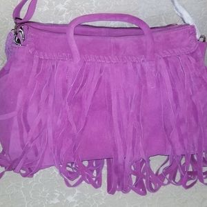BEAUTIFUL FUSCHIA SUEDE FRINGED LARGE TOTE BAG